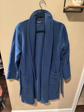 Lands' End Blue Shawl-Collar Fleece Jacket with Pockets by